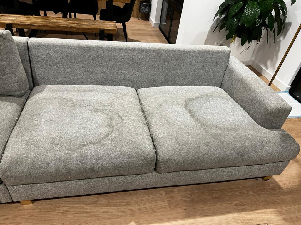 Before: Water-marked sofa cushions